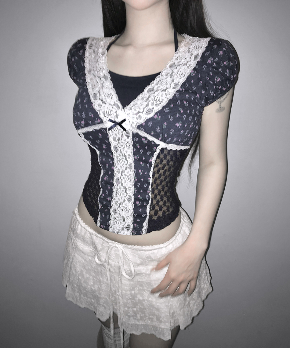 Layered Lace-Trim Floral Top