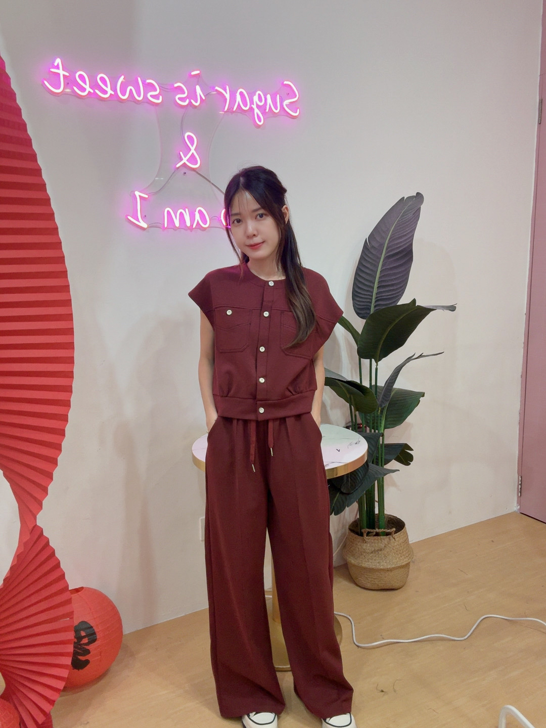 休闲排扣飞袖上衣+阔腿长裤 两件套R2936