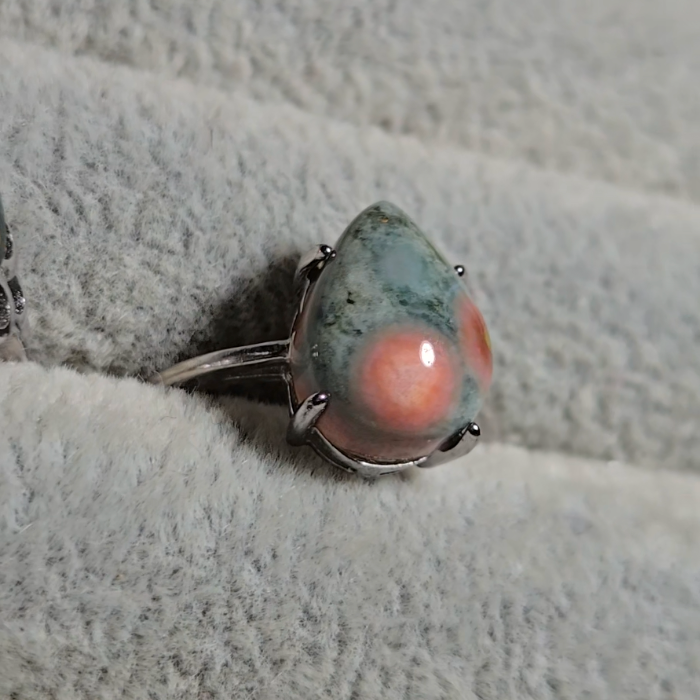 Old stock ocean jasper ring with pink orbs (B) - JW34