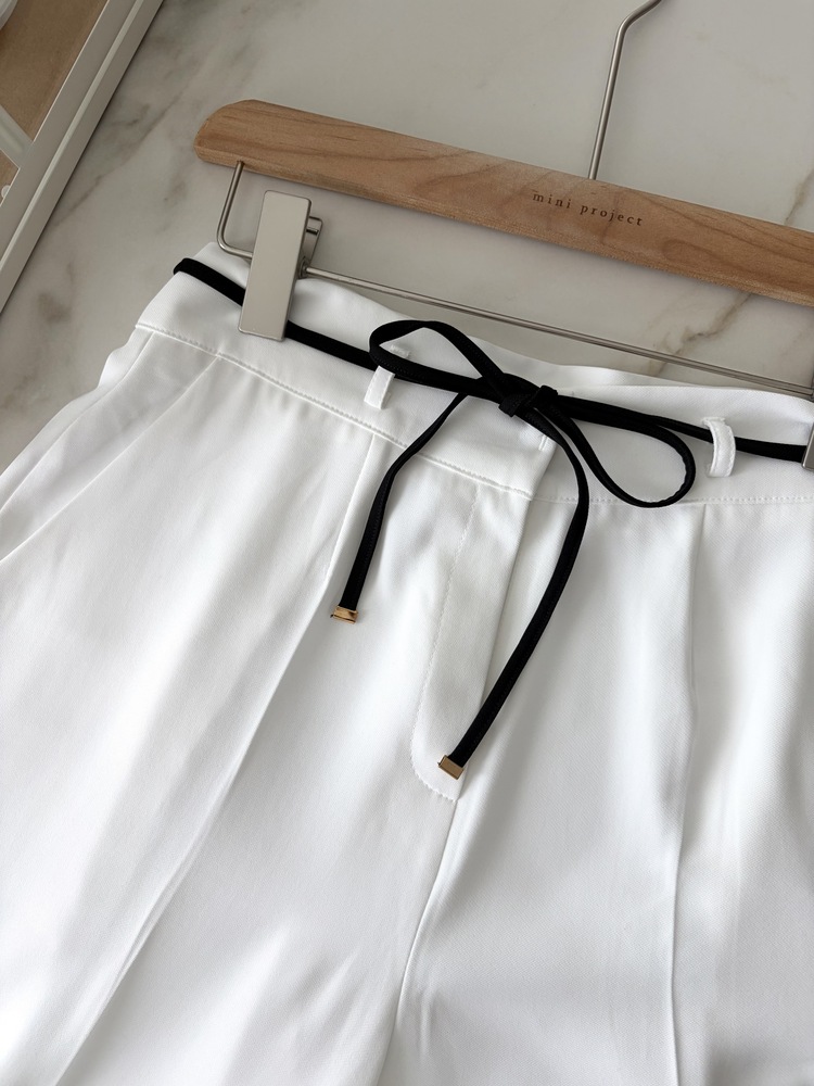 [超涼!!] Contrast Belt Wide Leg Slacks (White)