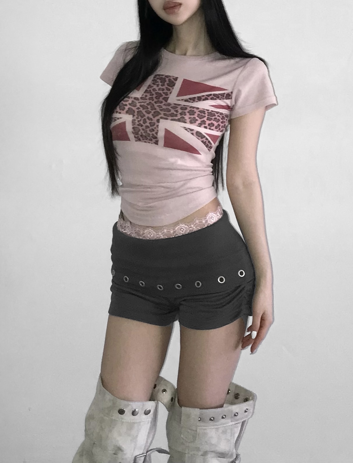 Studded Foldover Mini Shorts