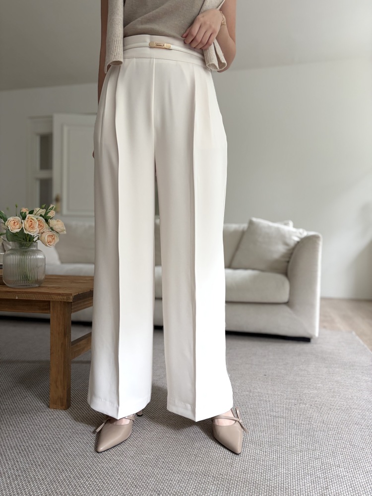 Charlyne Seamless-Front Slacks (Ivory)