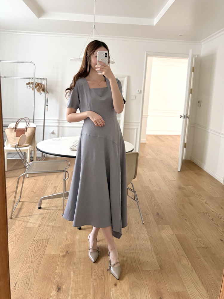Asymmetric Striped Dress (Grey)