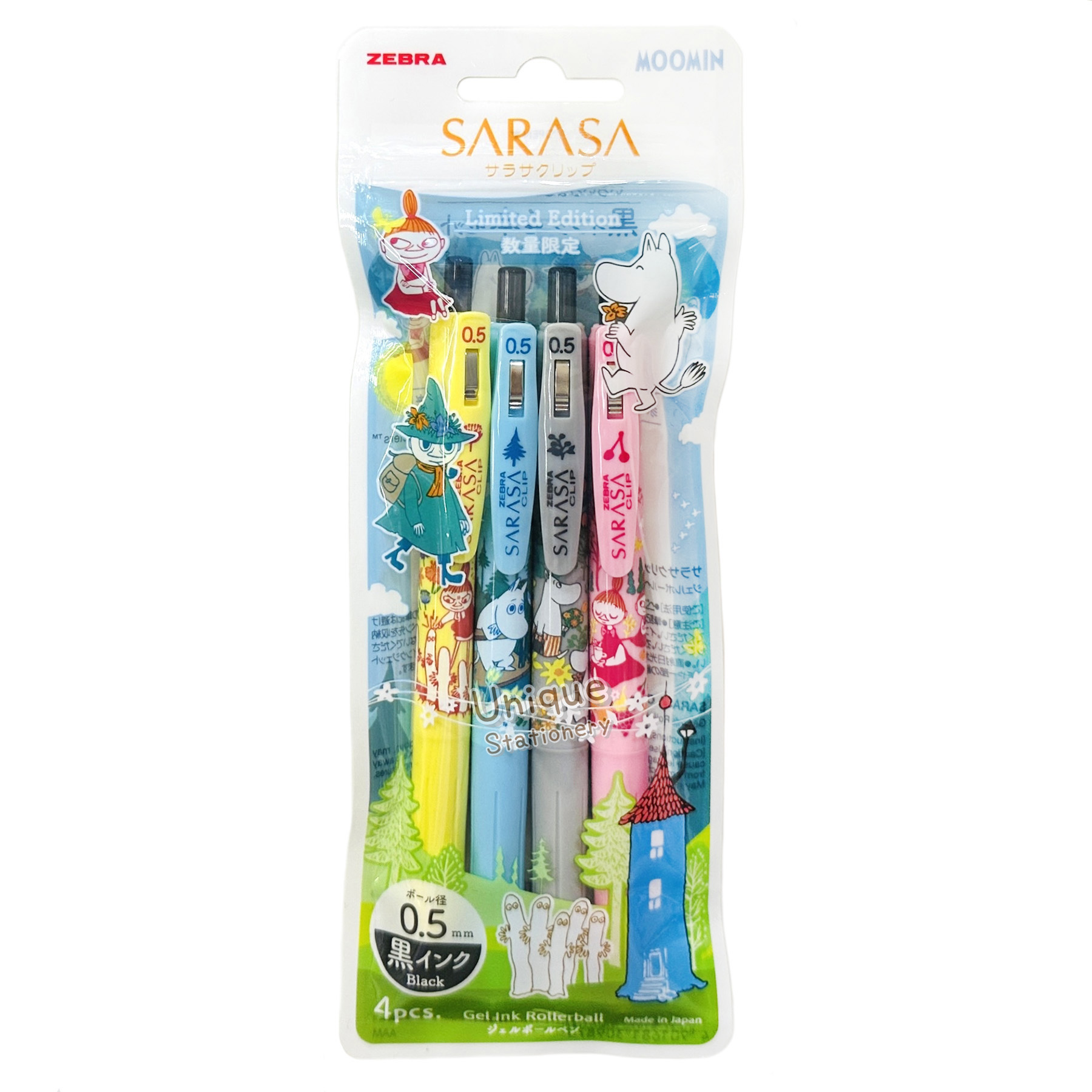 現貨｜【4枝套裝】限定 Moomin 姆明 日本製 Zebra SARASA CLIP 0.5mm 黑色 啫喱筆 套裝 (JJ29-MM2-4C)