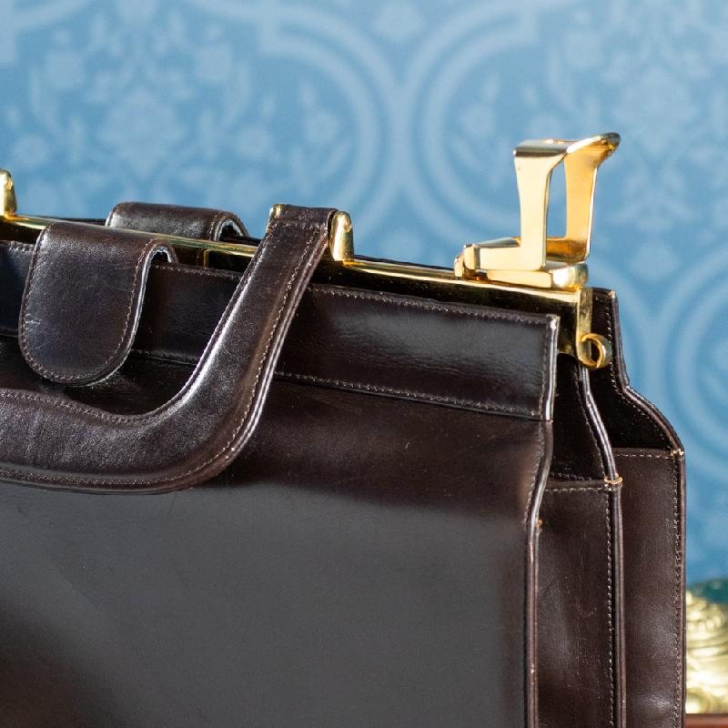 C.a. 1950-60s Chocolate Brown Golden Accent Double-Sided Large Leather Briefcase from Canada(MT664)