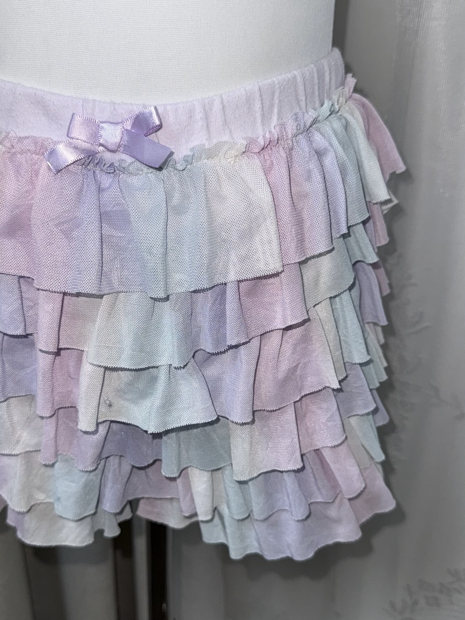 Tiered Ruffle Pastel Mini Skirt with Bow