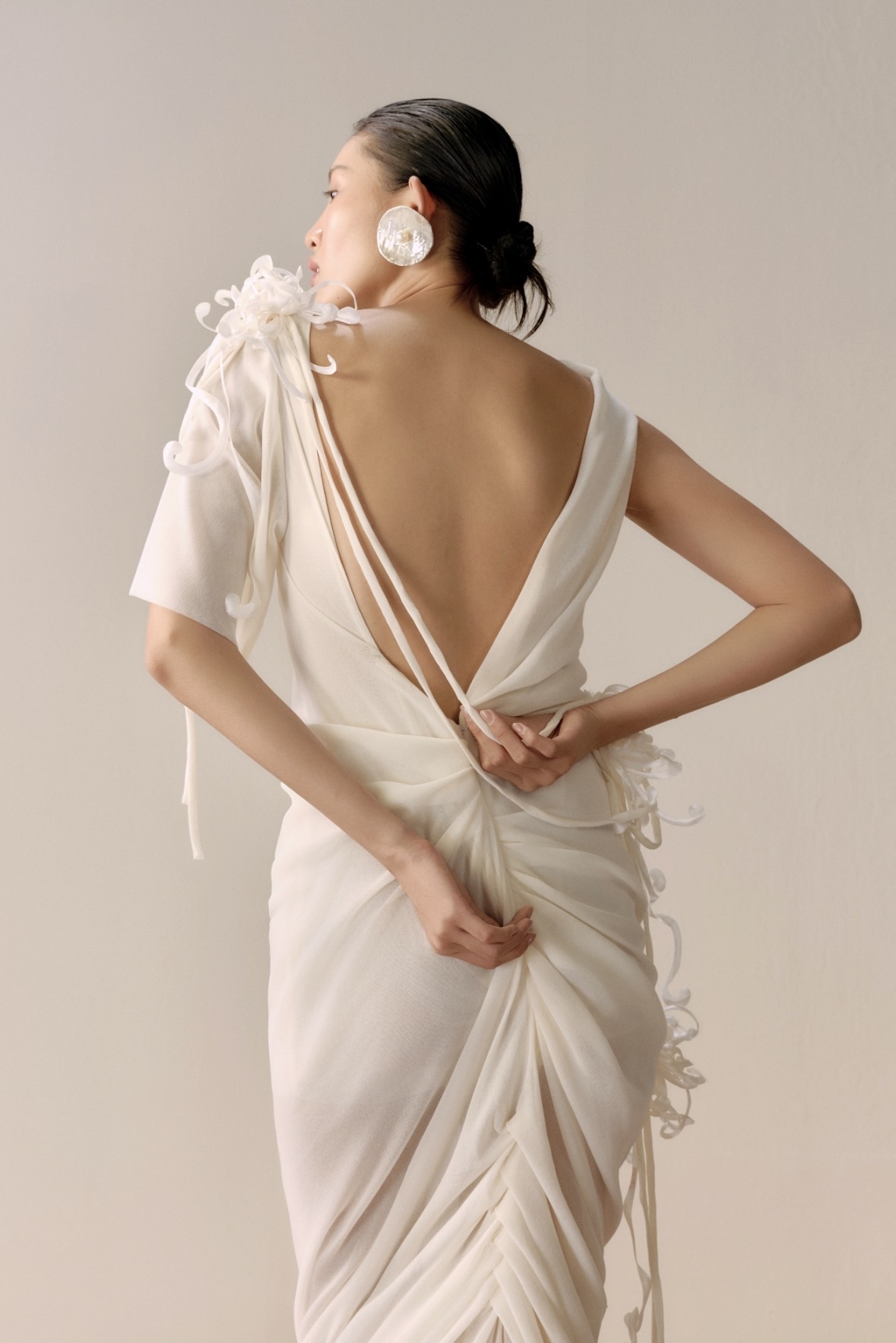 Drapped Backless Sheer Dress