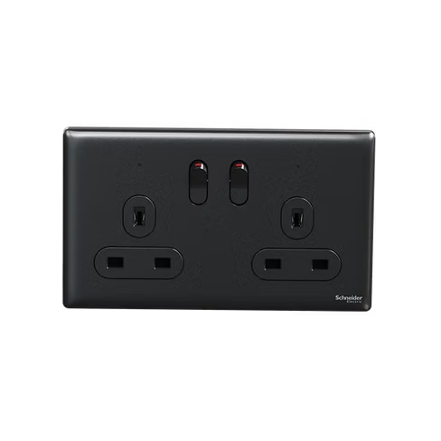 施耐德 Unica X 石墨灰 13A孖蘇有掣有燈 插座