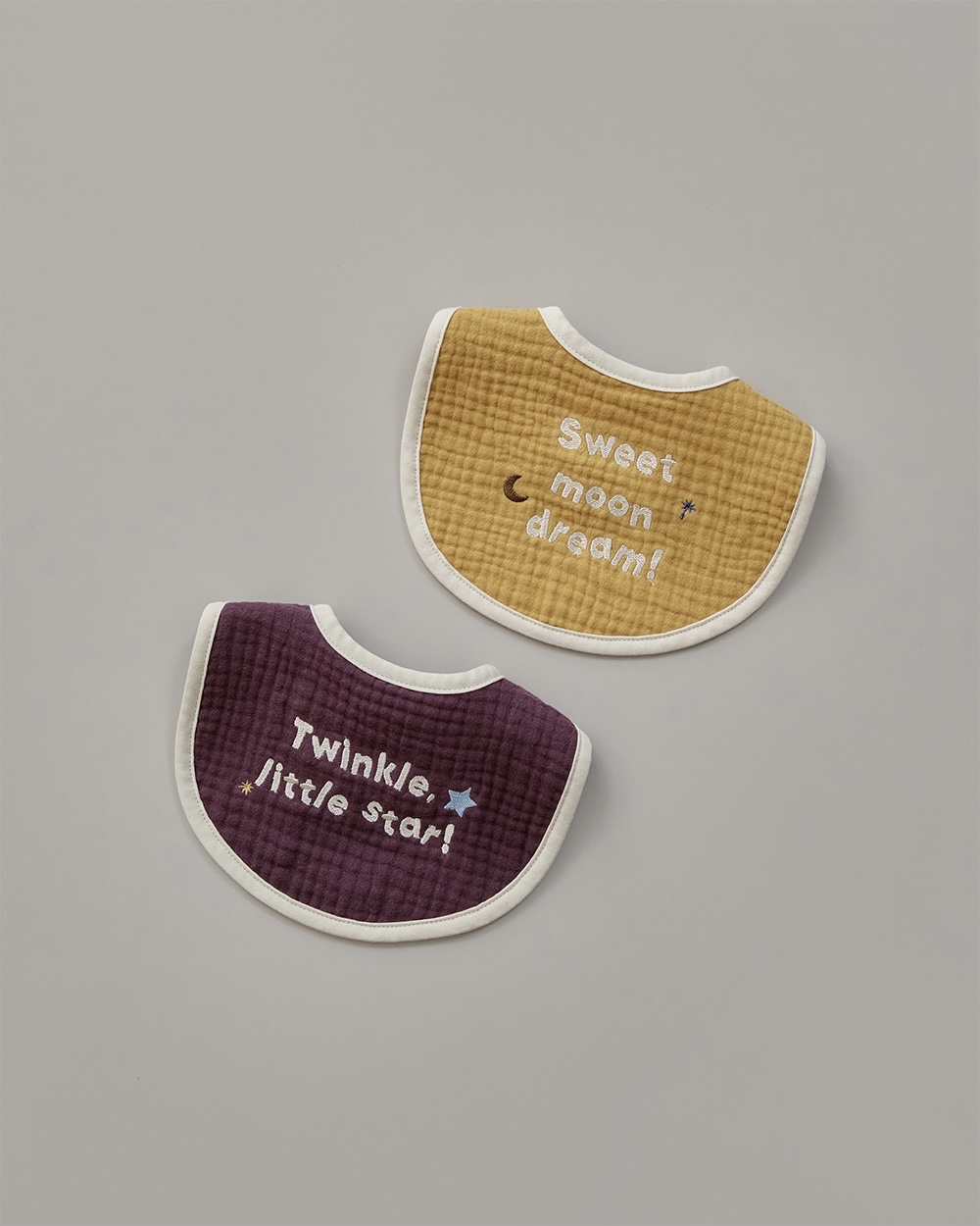 DTD 暖意柔色星月系列- 刺繡三層紗布圍嘴 (Gauze Bib)