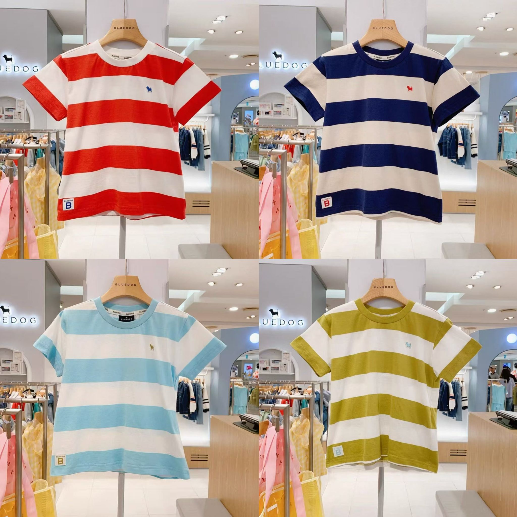 韓單藍狗條紋短袖