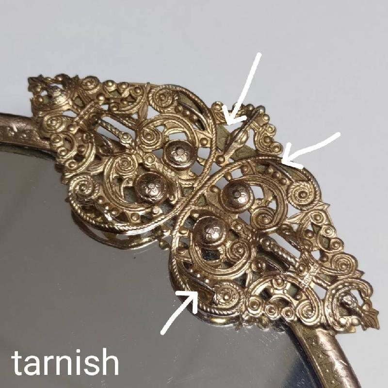 C.a. 1950s Sophisticated Scrollwork Champagne Rose Gold Regent of London Mirror Tray(MT1530)