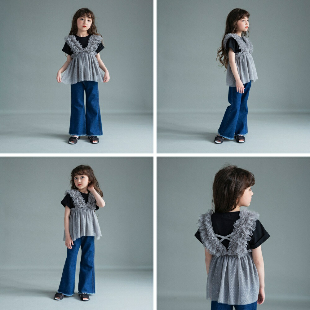 🆕【⭐訂購⭐】🇯🇵日本直送 薄紗束腰荷葉邊上衣+純色短袖Tee 套裝［2款選］🌀 [ELBA-0168][230323]