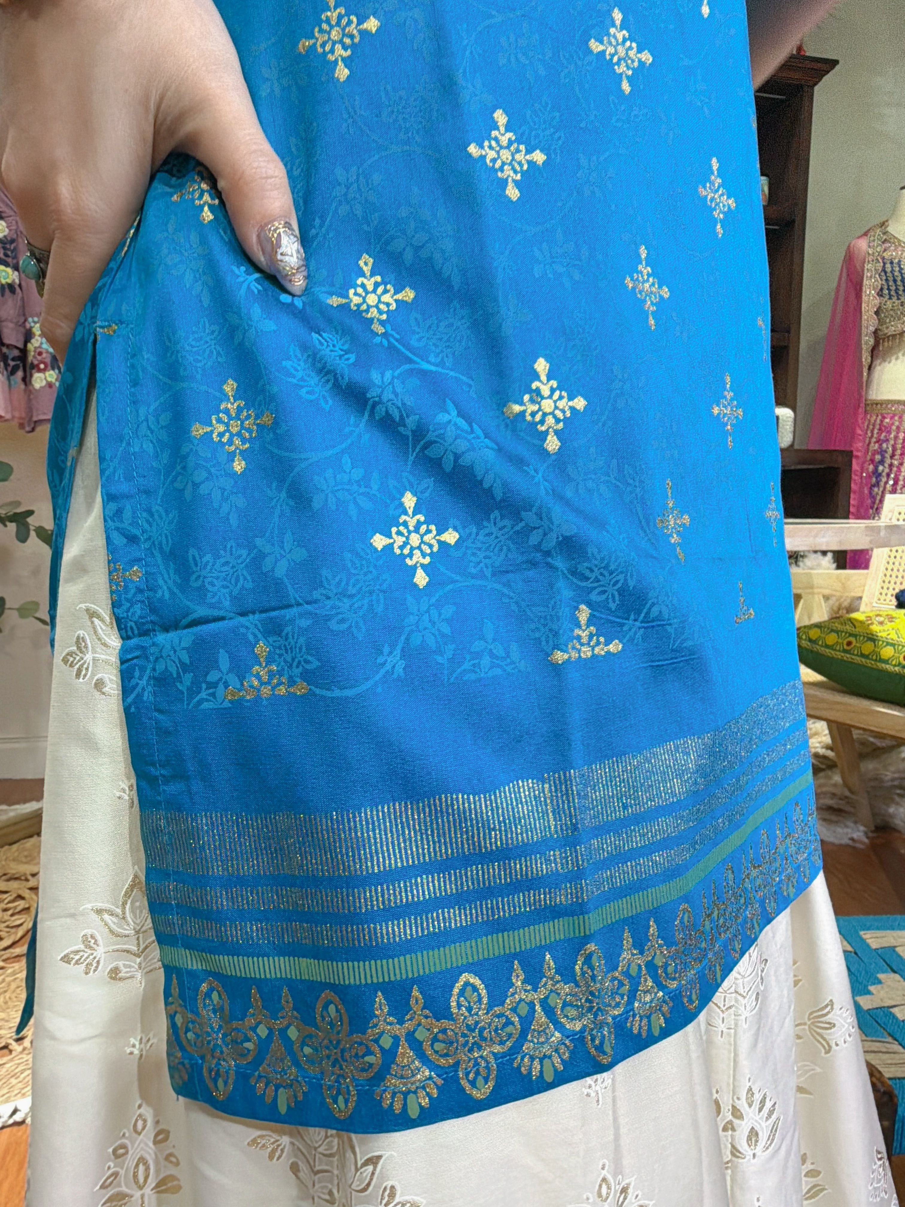 2122 Sky Blue Foil Stamping Kurta