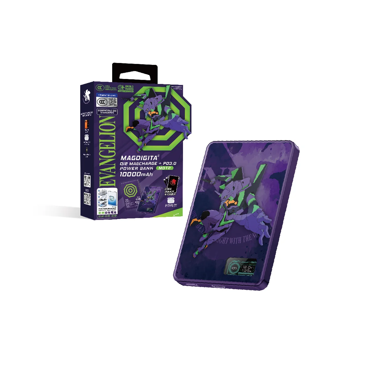香港行貨 (初號機)XPower x EVA 新世紀福音戰士最新技術可刺穿安全電芯 MagDigita² 第3代 彩屏顯示 鋁合金 10000mAh PD3.0+QI2 磁吸移動電源 MDT2 初號機(Purple)