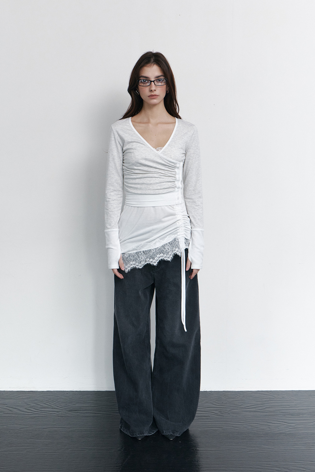 pleaseNOFOLLOW - Selena Button Wrap long sleeve Top (Oatmeal)