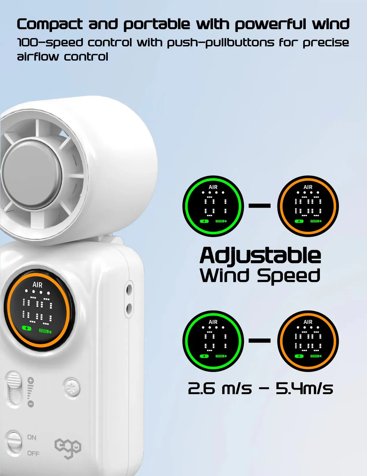 香港行貨 一年保養 ego HyFreeze2 Mini 迷你製冷風 16小時長氣 / 1.6萬轉風壓 / 動態LED顯示 / 可調角度 / 無極調整風速