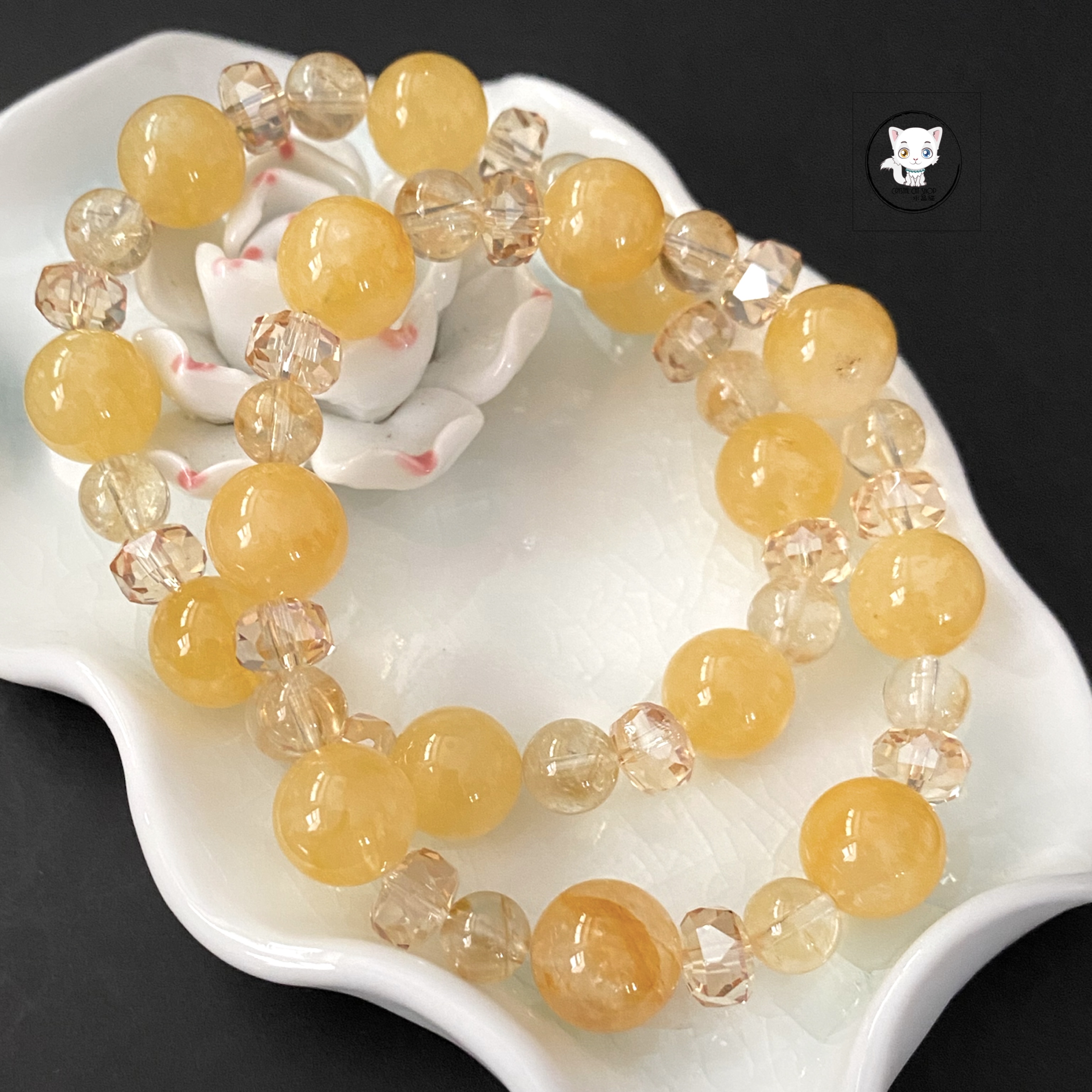 黃膠花黃水晶設計款手鏈 11mm