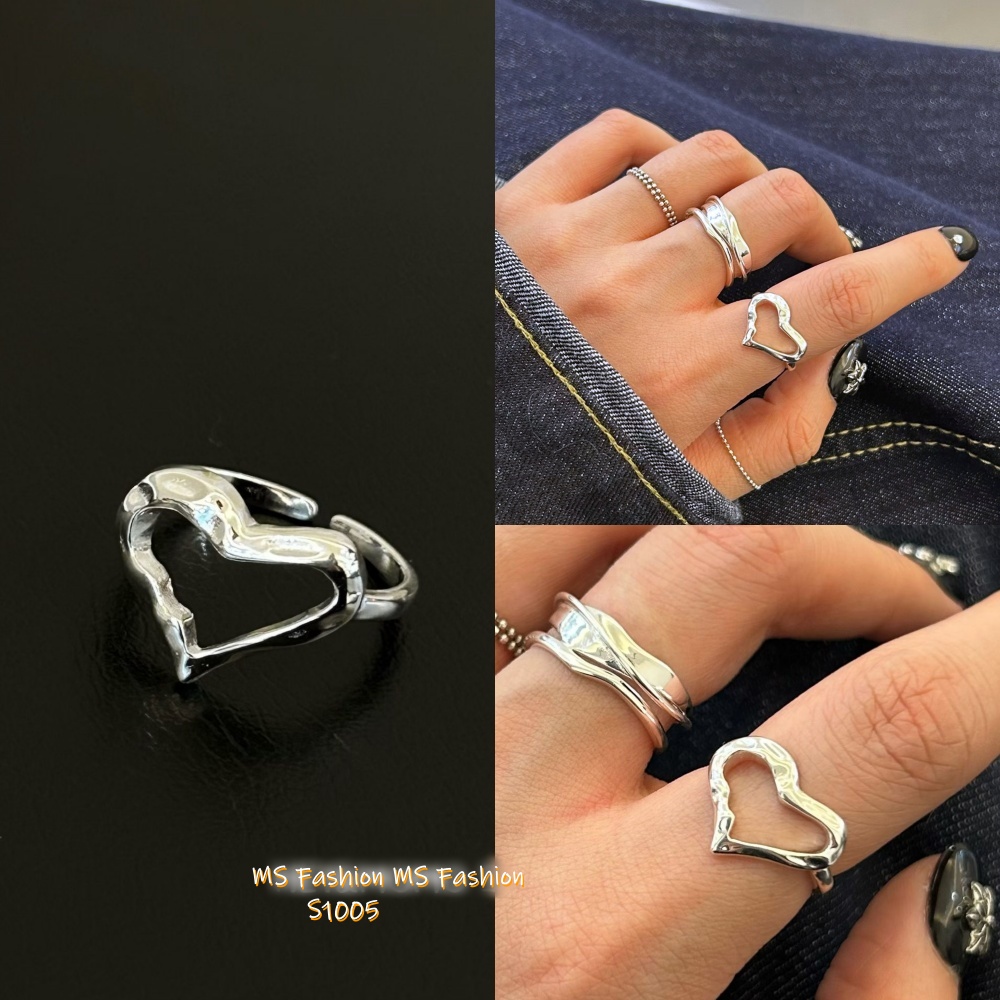 S1005 韓國🇰🇷S925純銀鏤空心心戒指