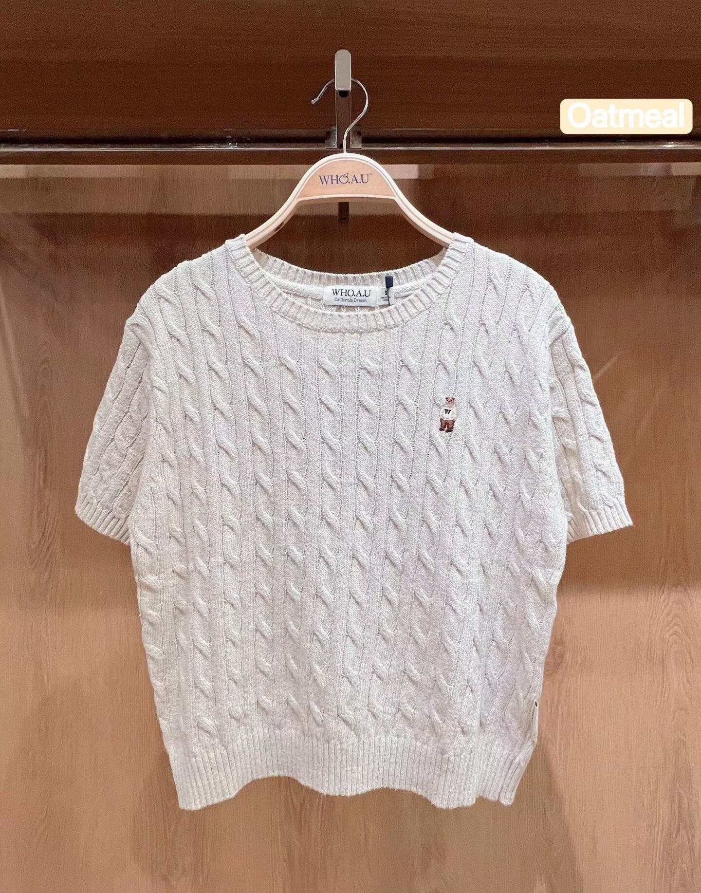 *🇰🇷韓國直送最新款Who.A.U 刺繡小熊圓領針織衫 Steve Melange Short Sleeve Sweater 折扣優惠🈹*