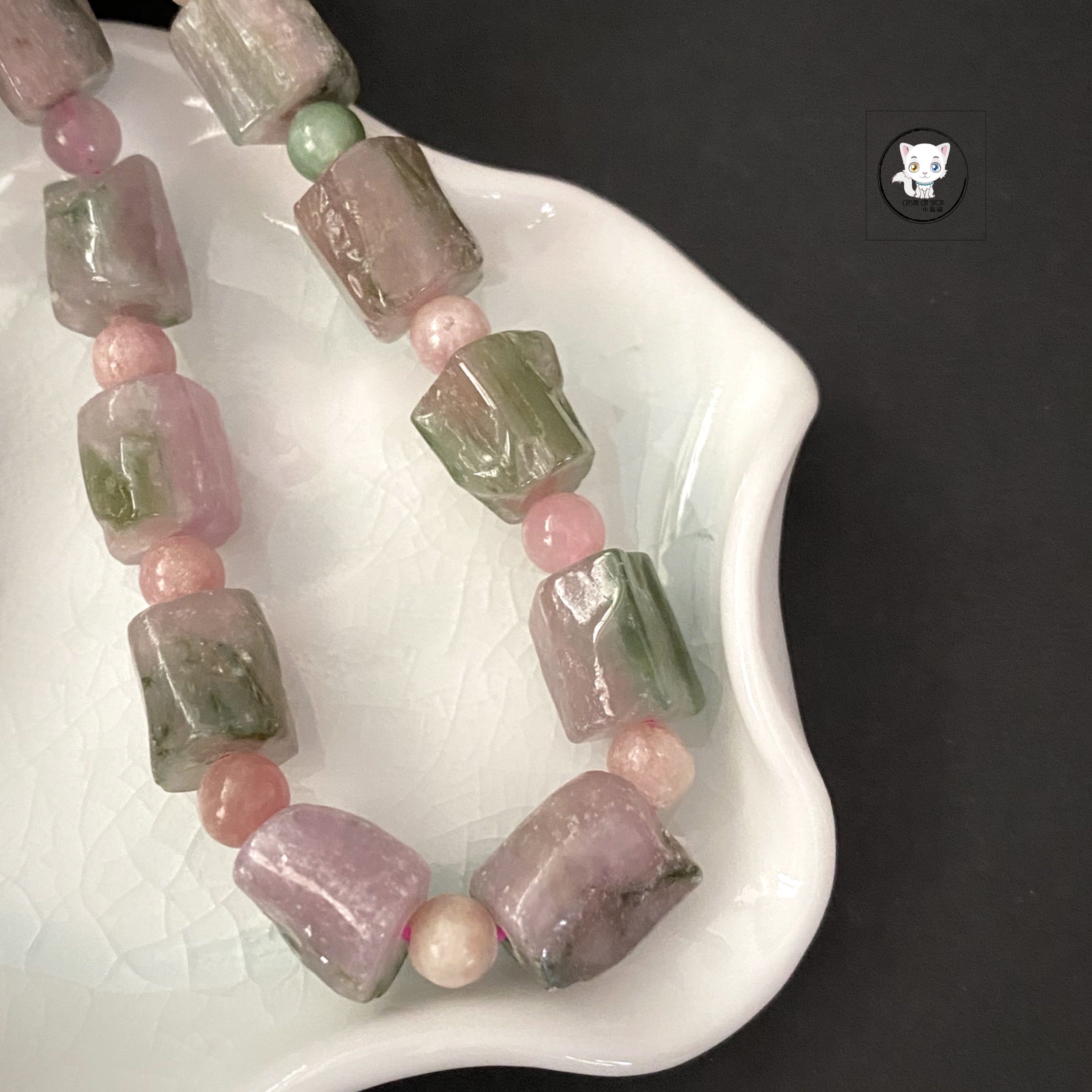 粉綠西瓜碧璽原石手鏈 9.5mm