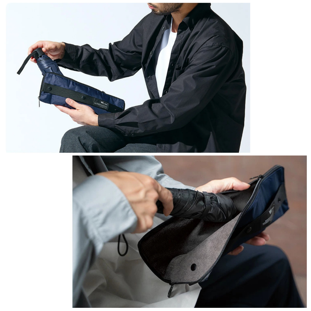 日本代購【 日本直送 W by Wpc 商務 簡約 摺遮袋・吸水內裡・L形拉鍊 | Business‑Style Folding Umbrella Bag ・Absorbent Lining・L‑Zip 】﻿