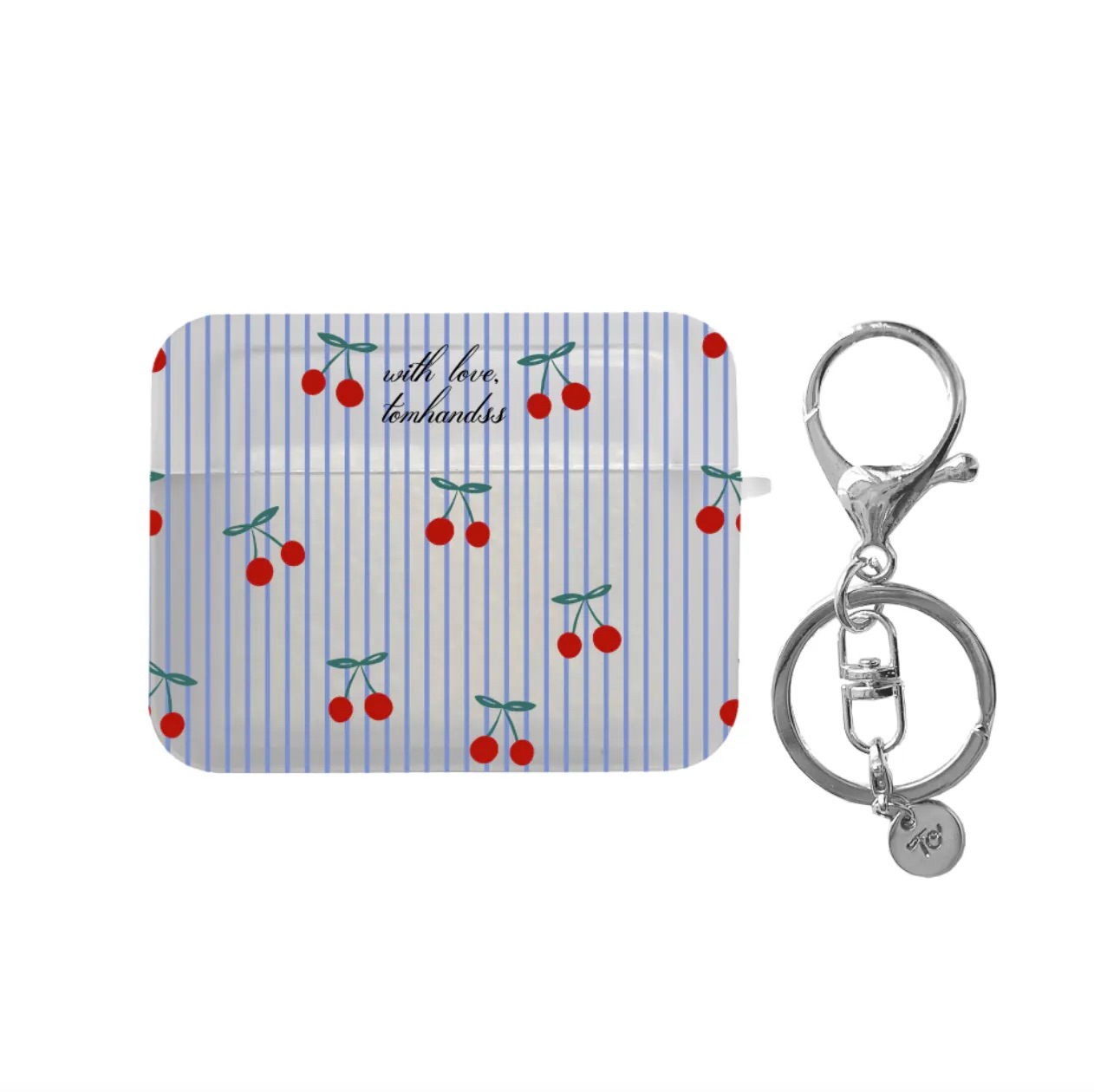 【Cherries in blue stripe】磨砂半透明方盒AirPods Case