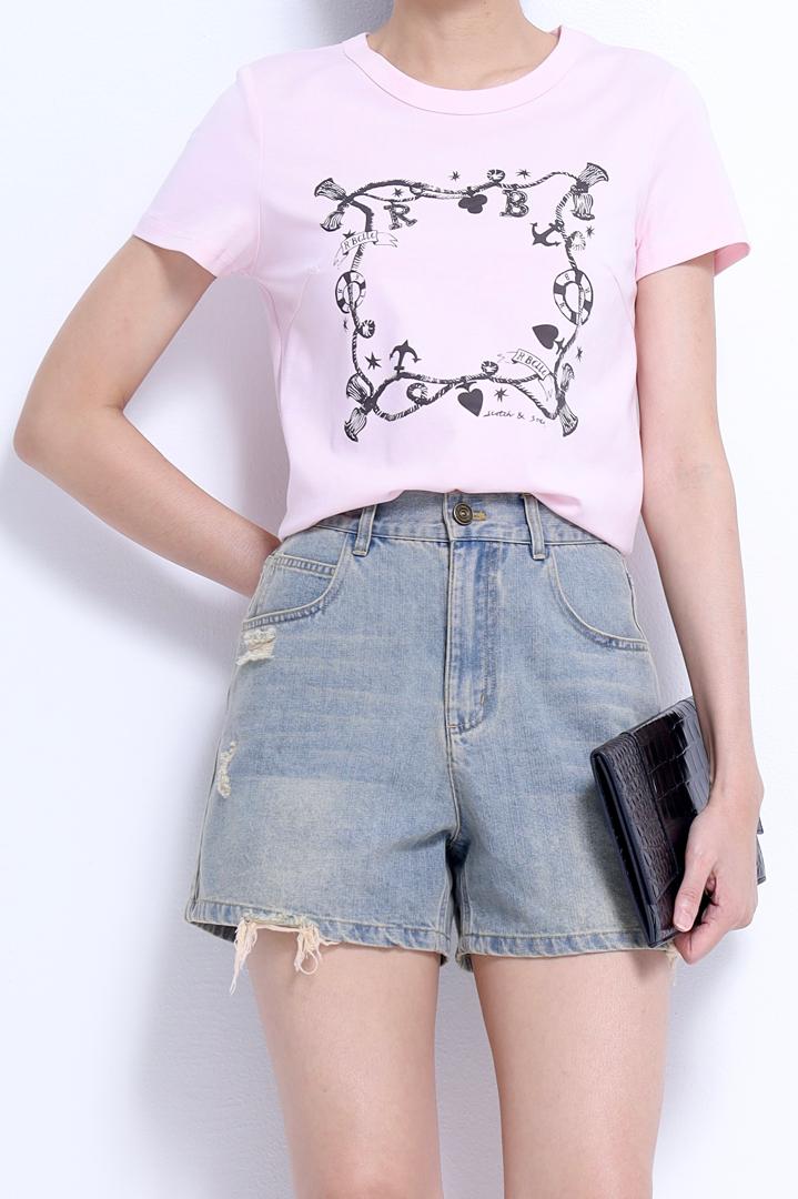 CB2767 PRINTED PATTERNED TEE TOP