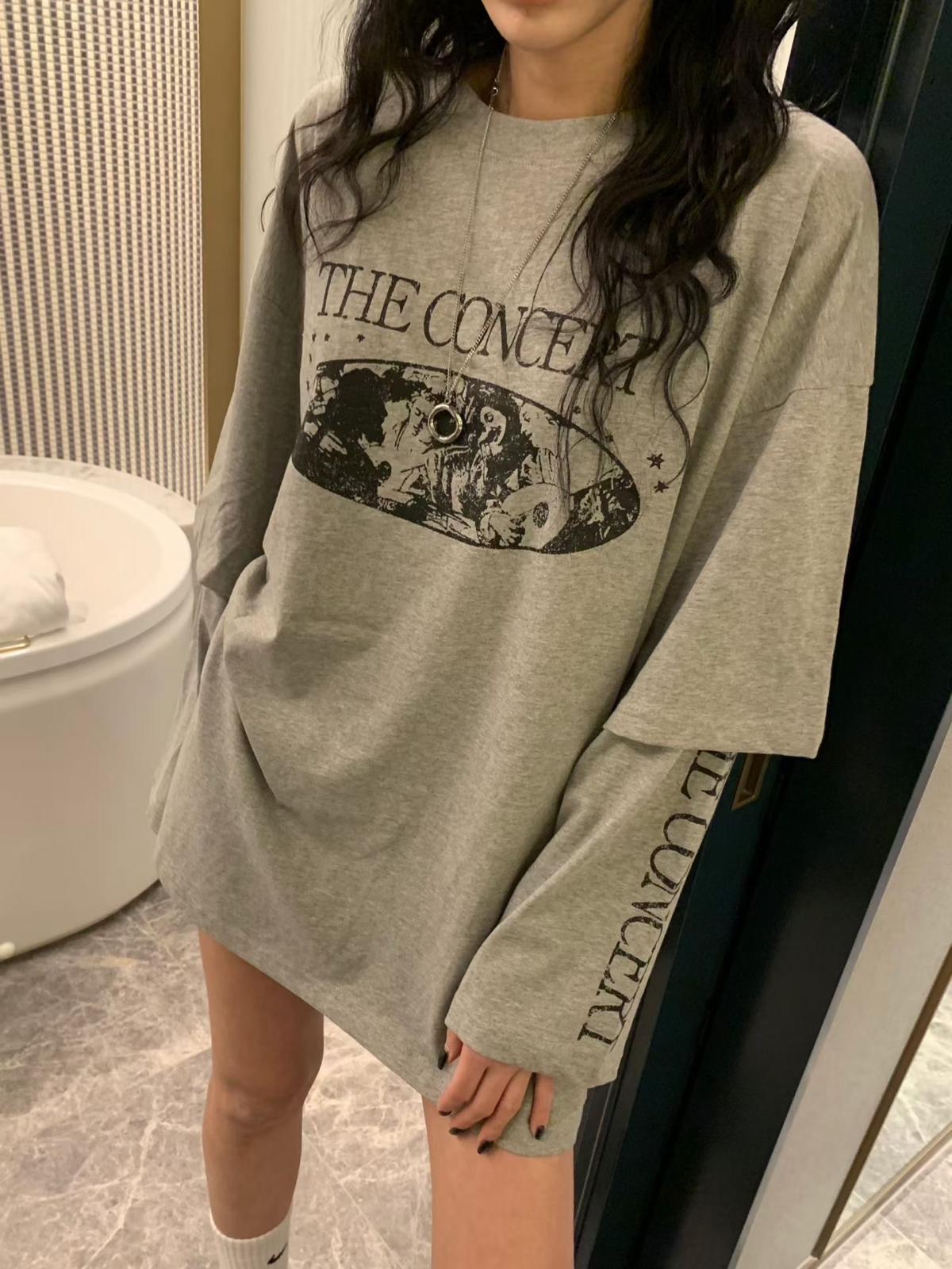 I73 假兩件Print Tee