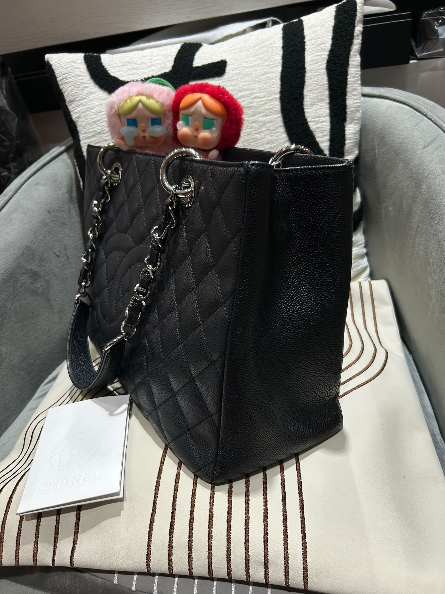Chanel GST grand shopping tote bag 黑色荔枝牛皮銀鏈 100%Authentic, 95%new✅收據✅16card✅Dust bag