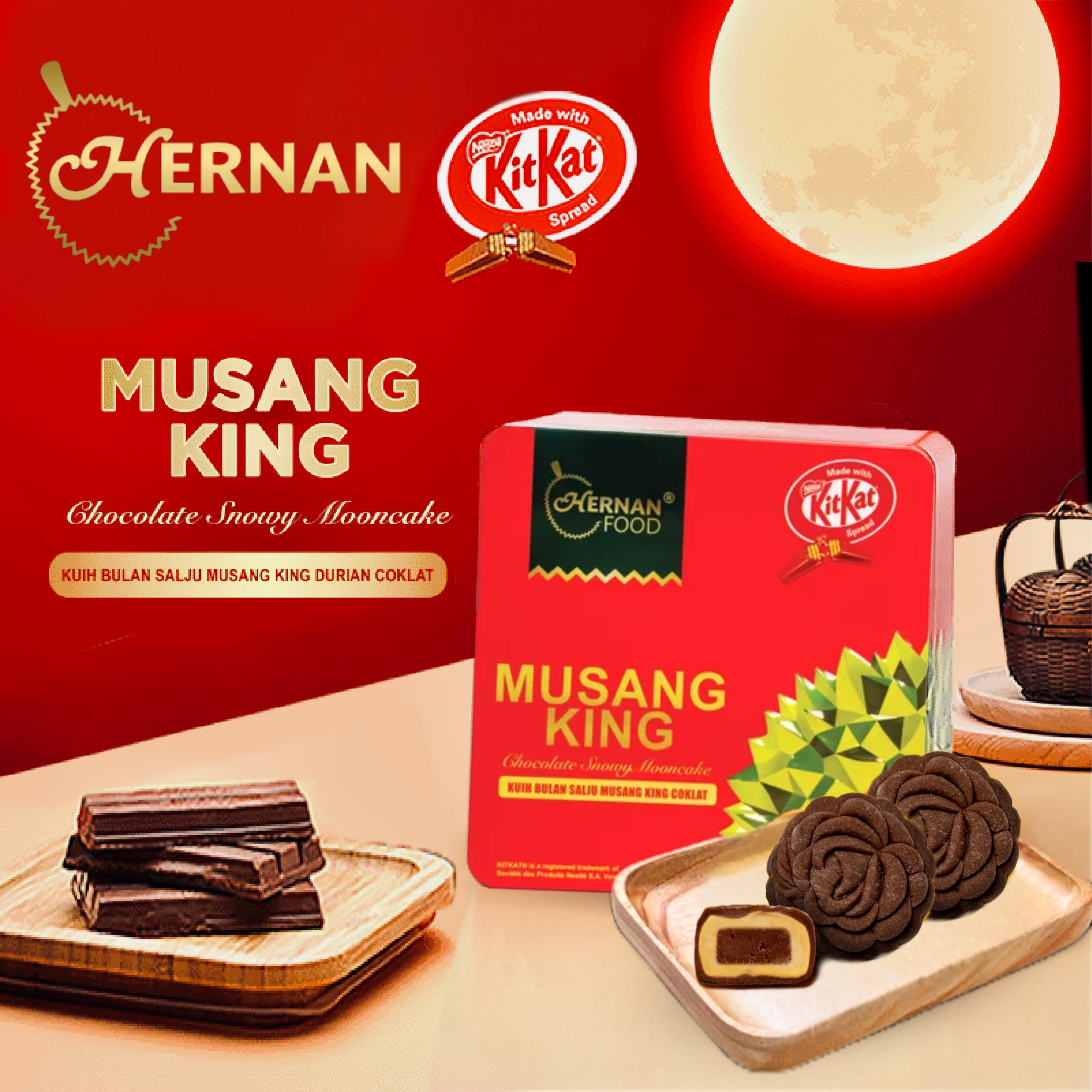 ❄️馬來西亞 和南貓山王KitKat朱古力榴槤冰皮月餅 Malaysia Hernan Musang King KitKat Chocolate Durian Smowy Mooncakes