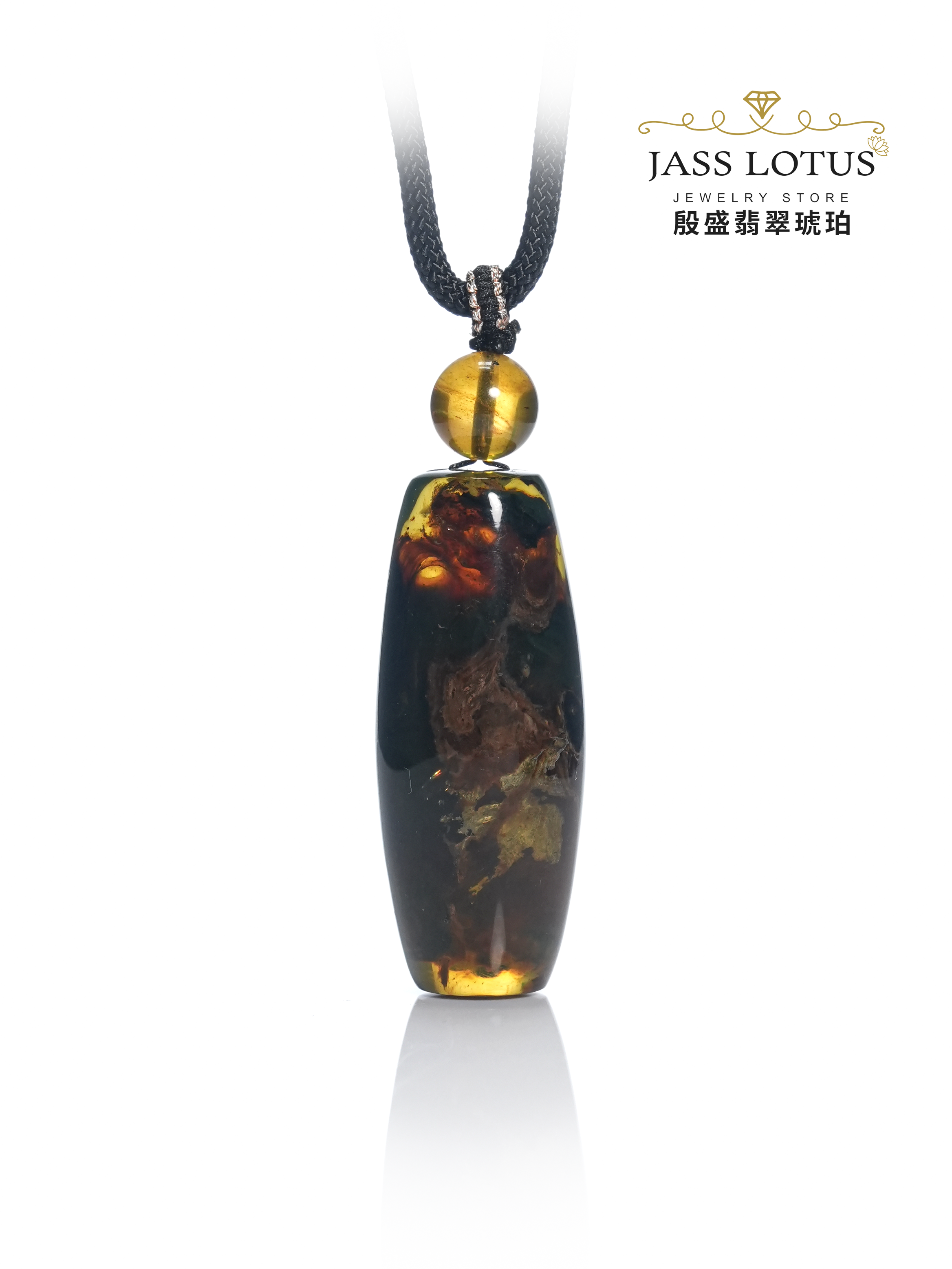緬甸天然琥珀海藻金底溶洞珀桶珠吊墜