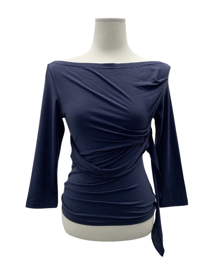 Asymmetric Ruched Boatneck Top
