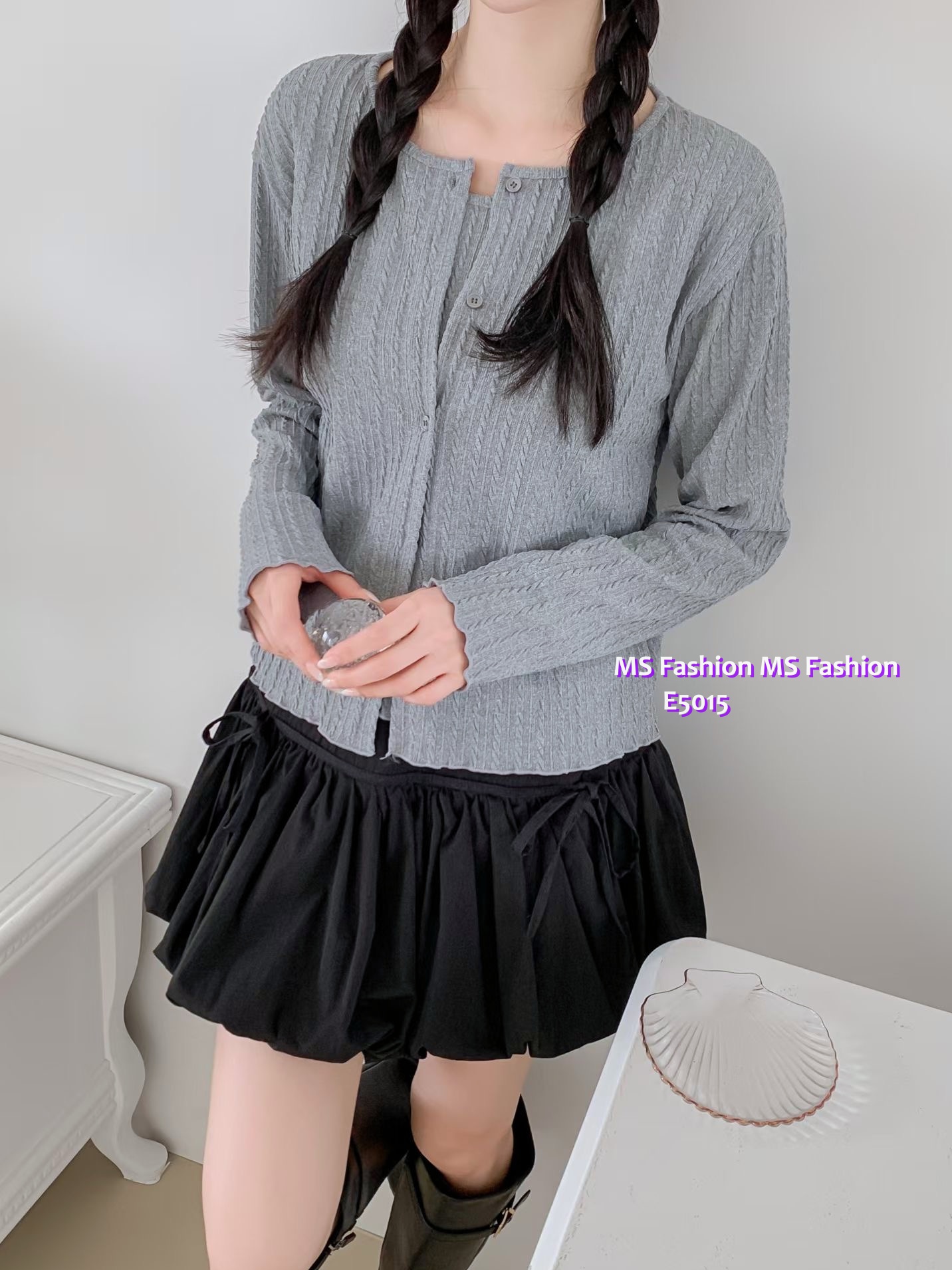 E5015 暗紋假兩件top