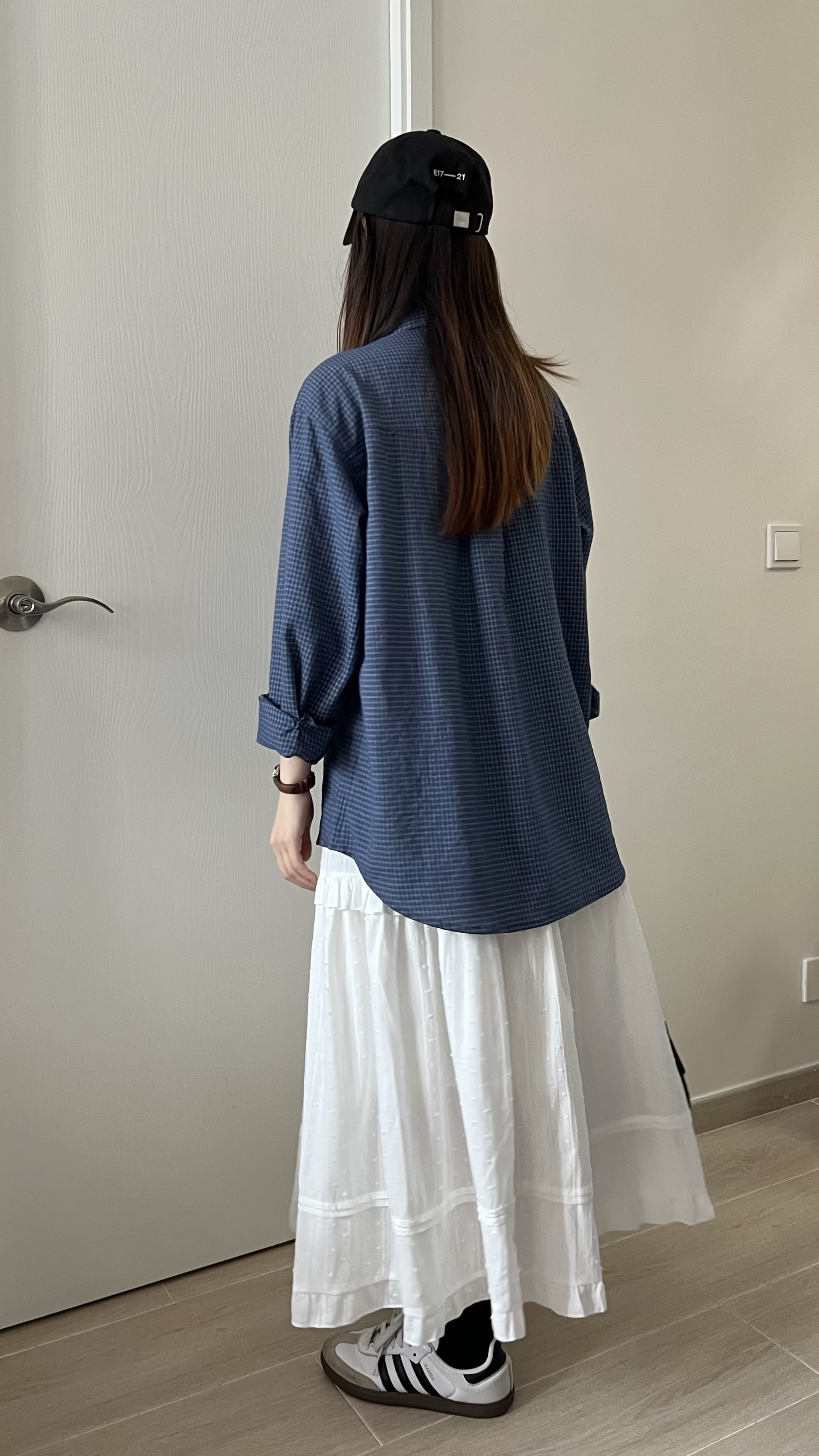 韓風細格紋薄恤衫 