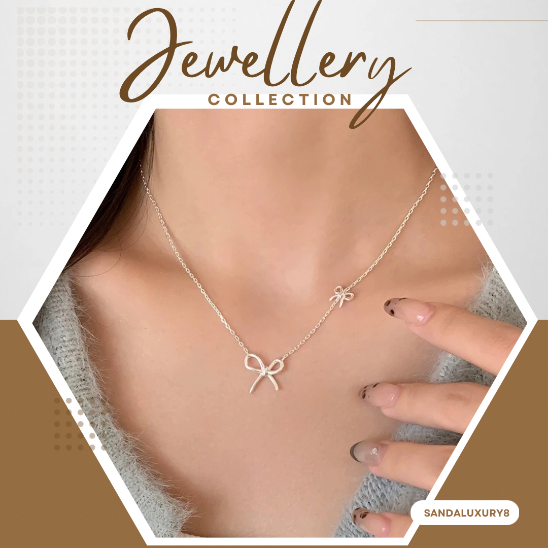 Silver Bowknot Necklace Fashion Women Jewelry Gift