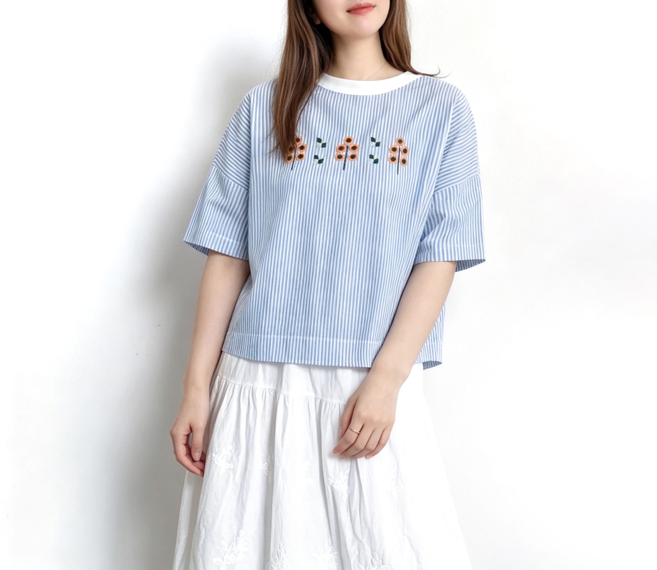 🌼春夏優惠🍀 日系刺繡花Tee - 條紋