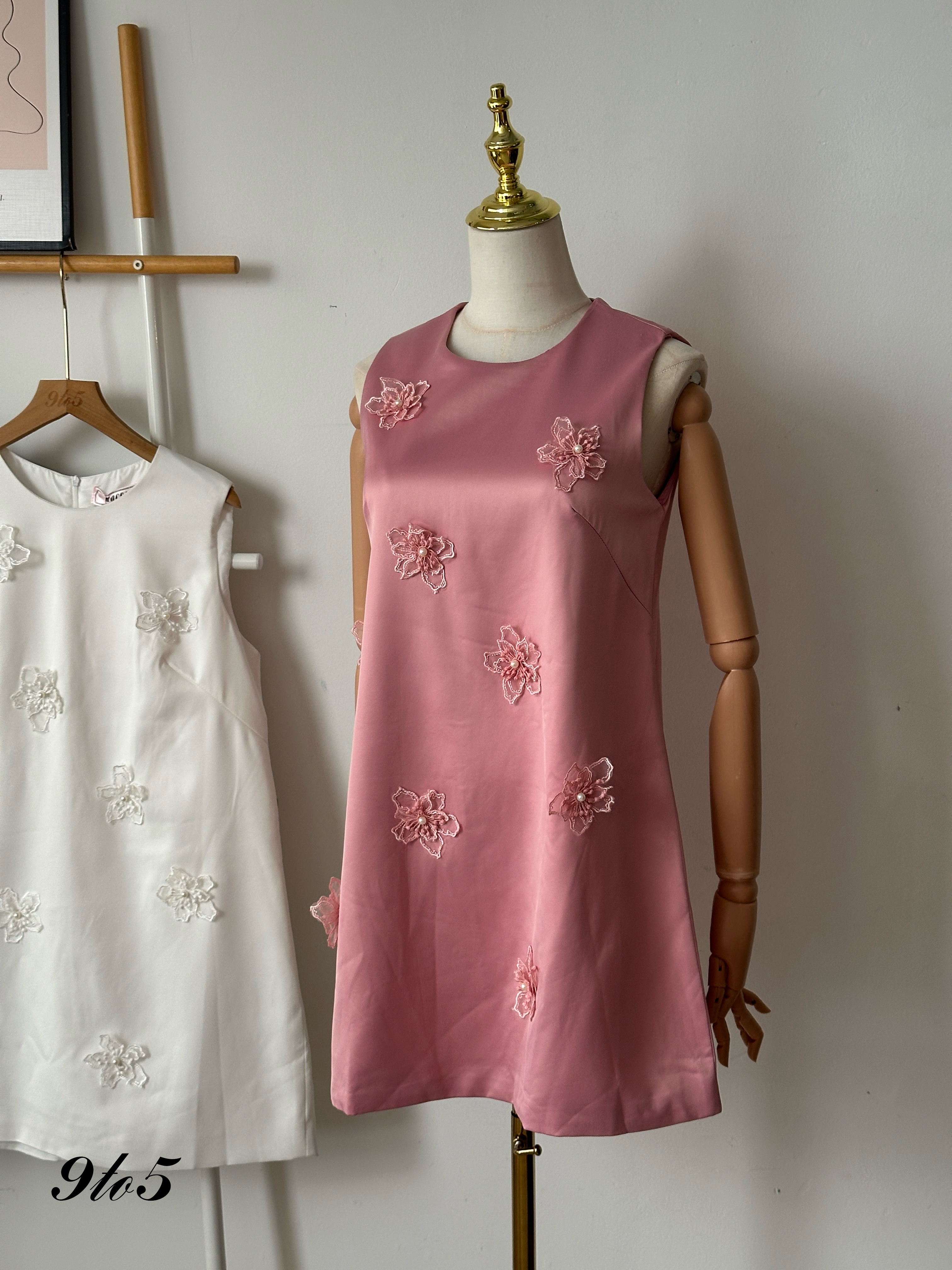 D2325 Satin Floral Dress - 3 Colors