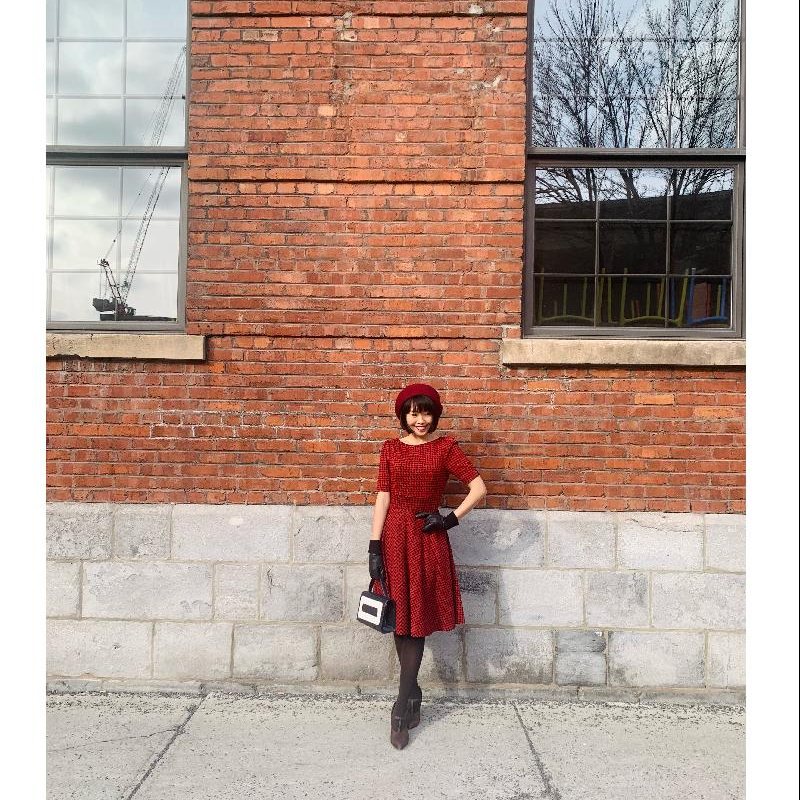 (SOLD OUT)The Parisian Swing Dress - Red x Black Houndstooth Pattern(FM155)
