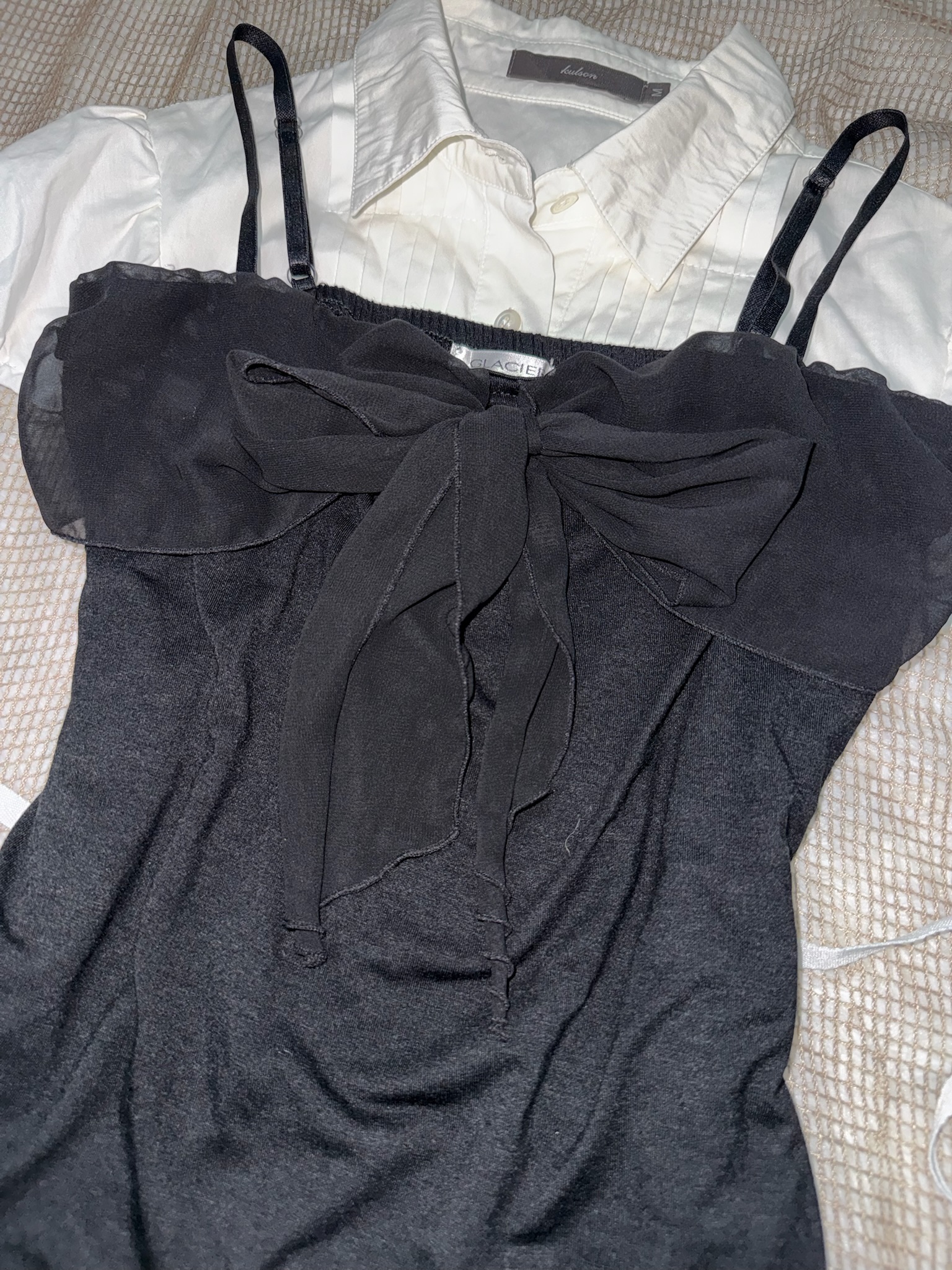 J-Fashion Bow Cami x Puff Sleeve Blouse Set