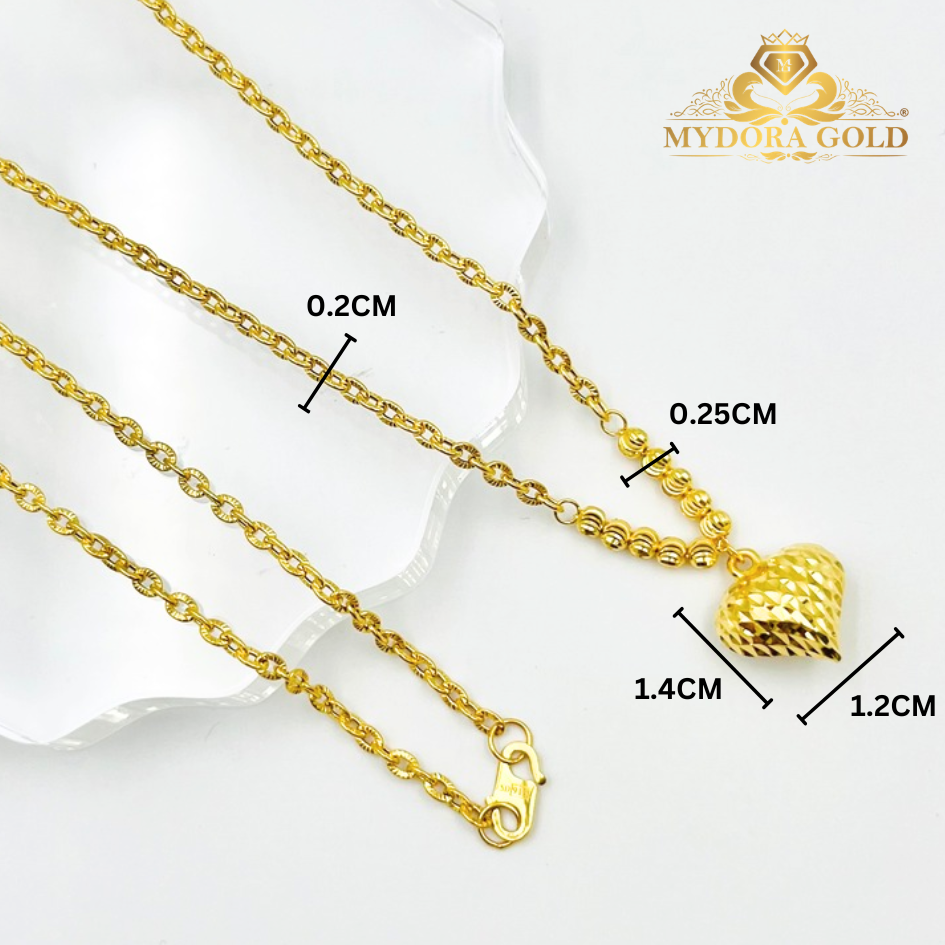 MYDORA Rantai Leher Sauh Matahari + Boba + Love Pahat l EMAS 916/22K