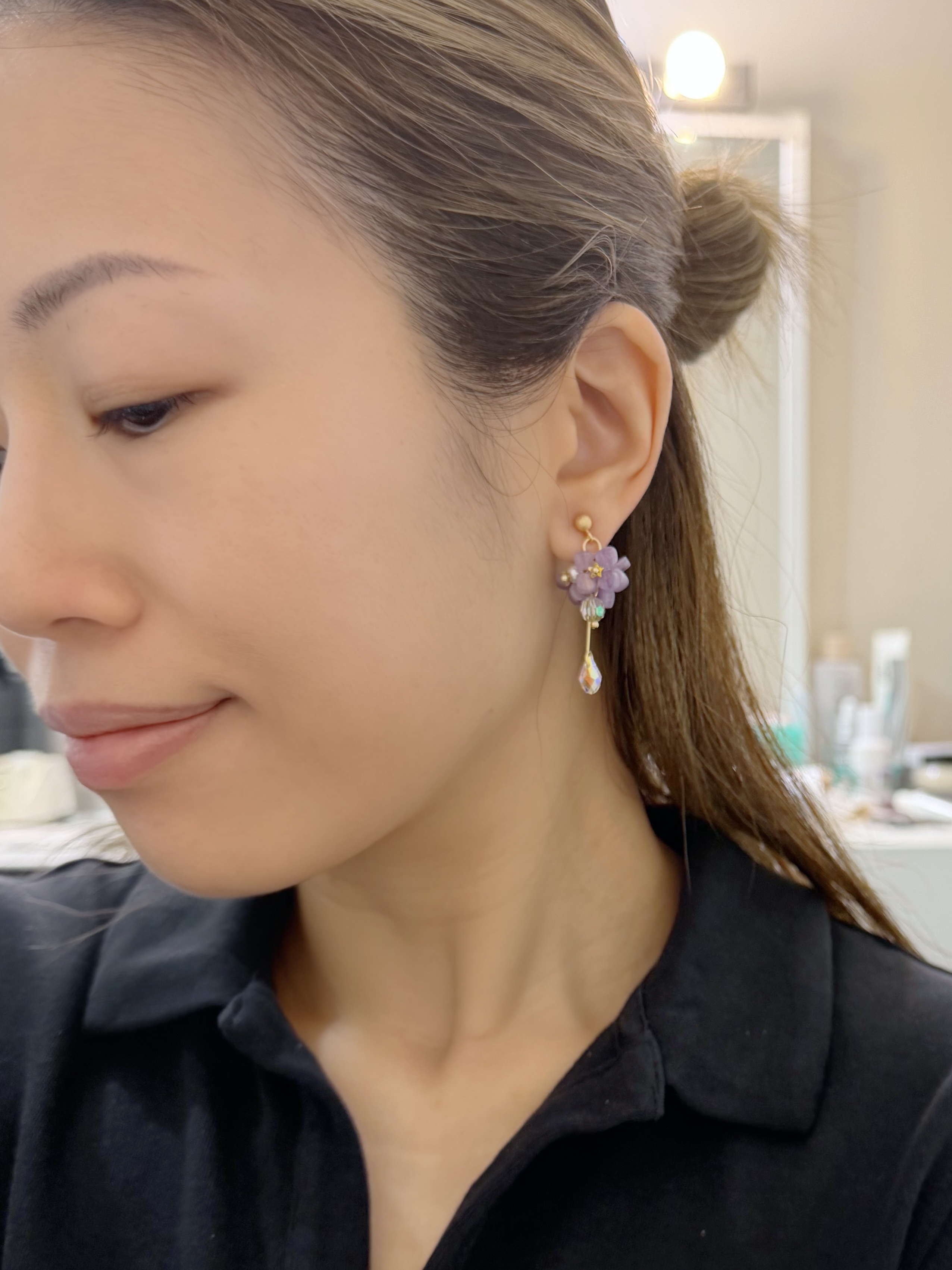 日本花辦系列/丁香紫色吊款耳環 預訂