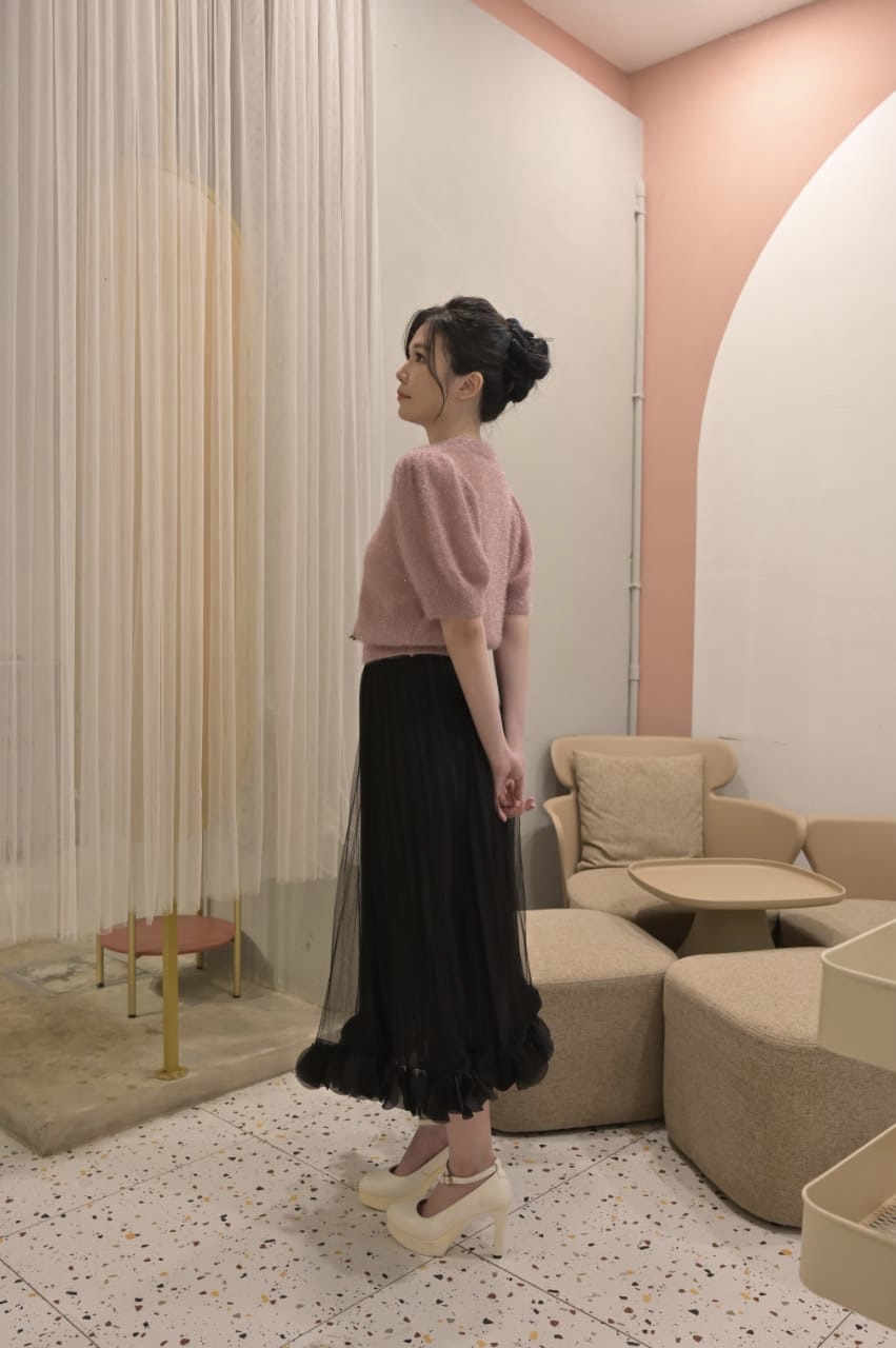 Pleated Mesh Skirt with 3D Petal Hem Detail ‖ 立体花瓣裙摆网纱百褶半裙 KR037703