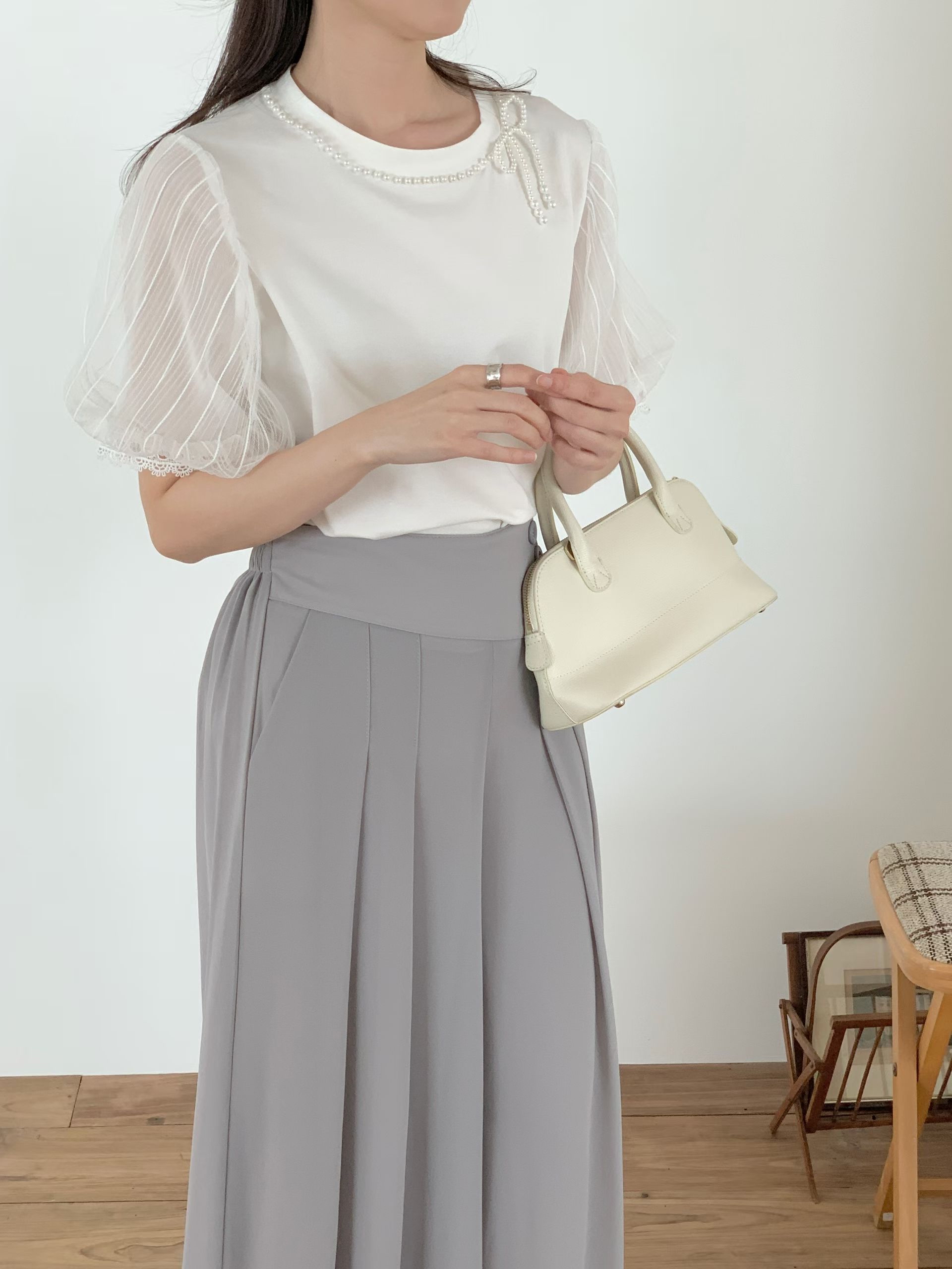 CT26 清新甜美蝴蝶珍珠領上衣 