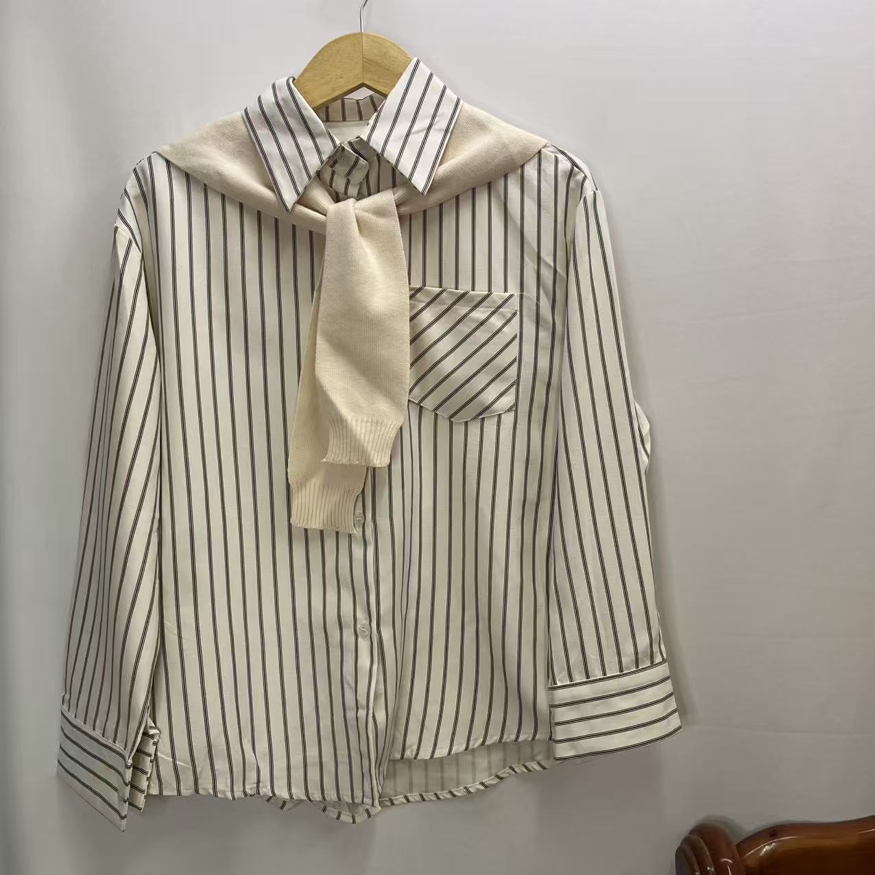 CC2006#82531 [Striped Shawl Shirt] Elegant & Versatile Everyday Wear