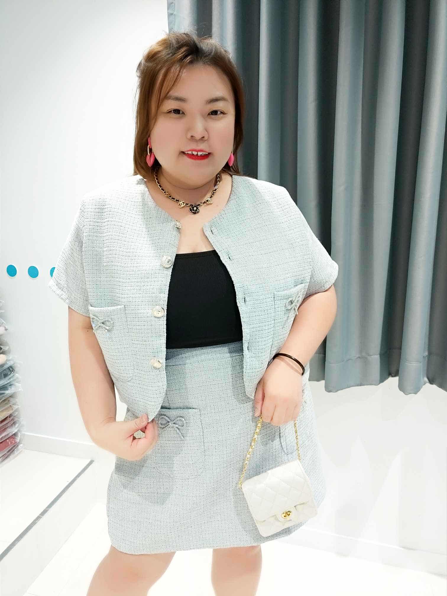 DOD02 银钻蝴蝶结小香风裤裙套装