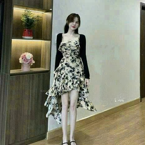 碎花洋裝搭配開襟衫两件套