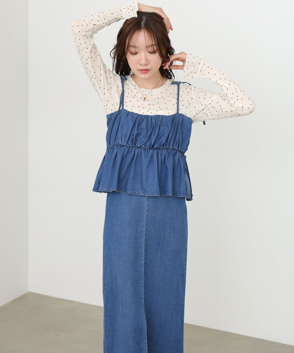 <JP> Denim Ruffles Cami Dress* 2色入 <預購>