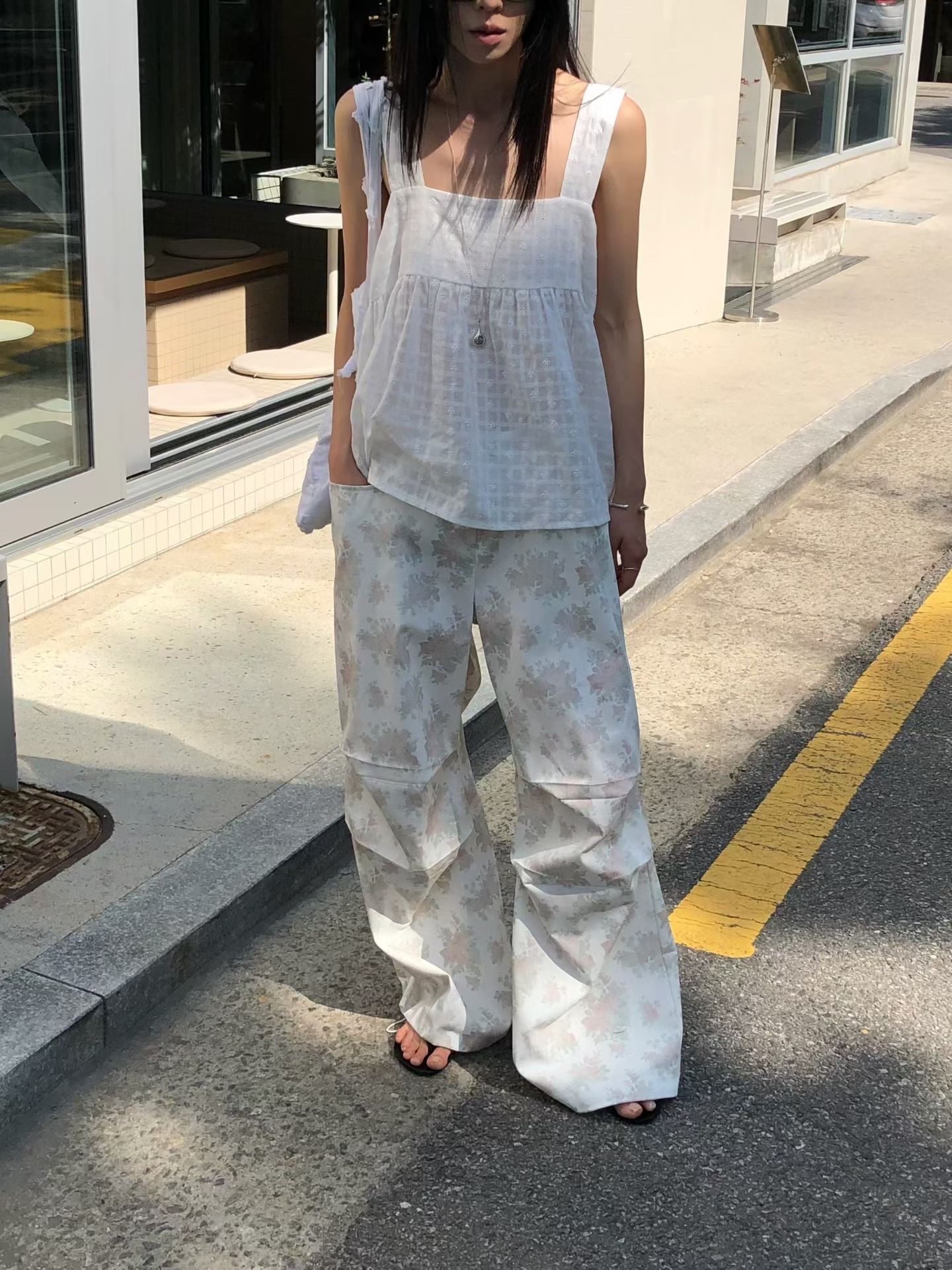 221330 復古暗花索腳長褲