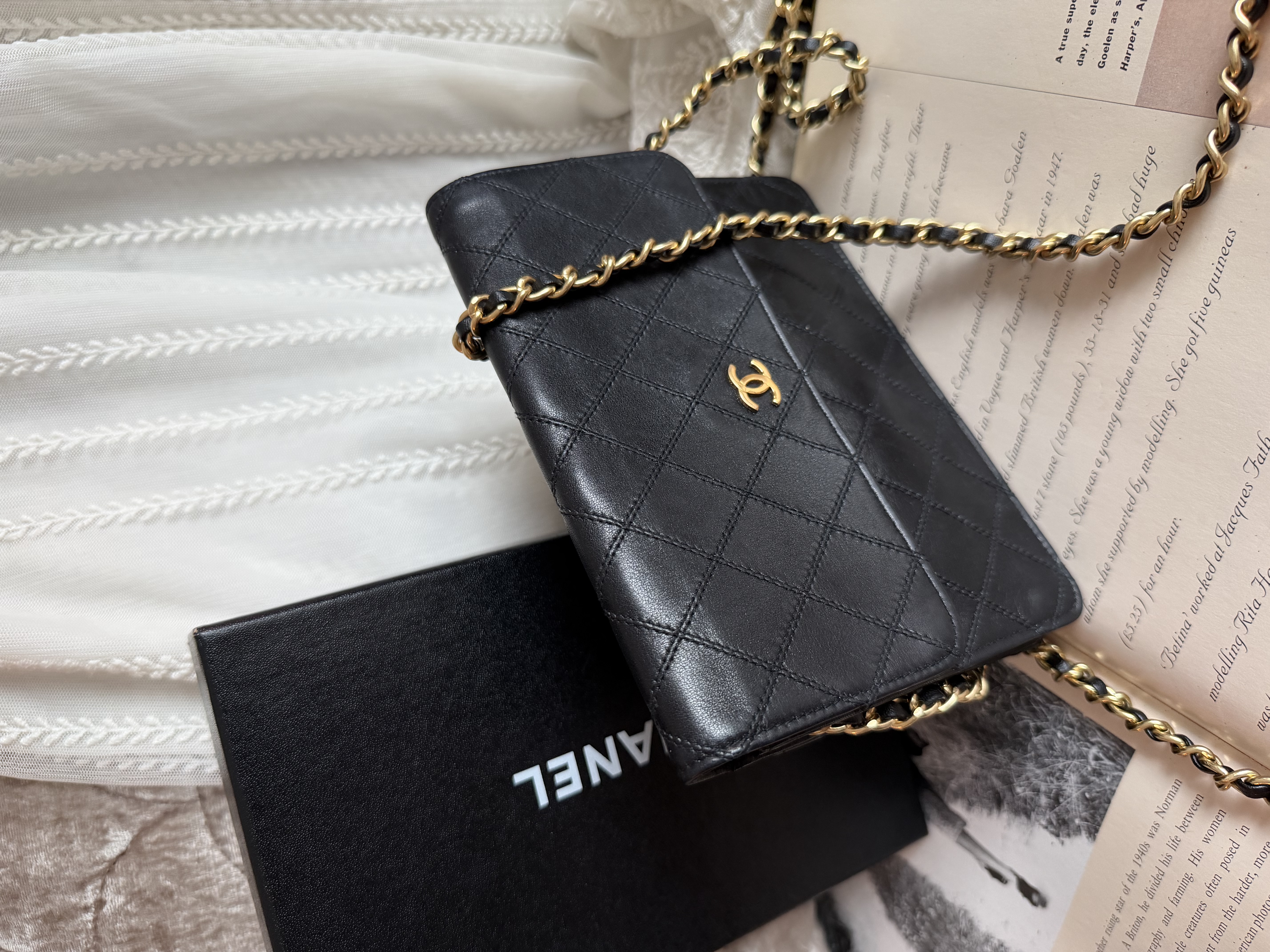 chanel cc black matelasse  black leather flap cutch bag