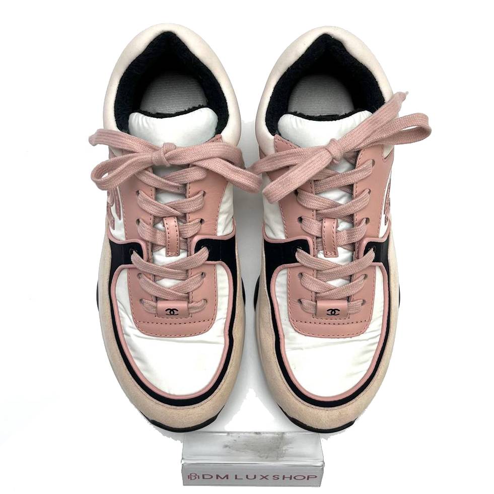 Chanel Pink & White Suede Sneaker
